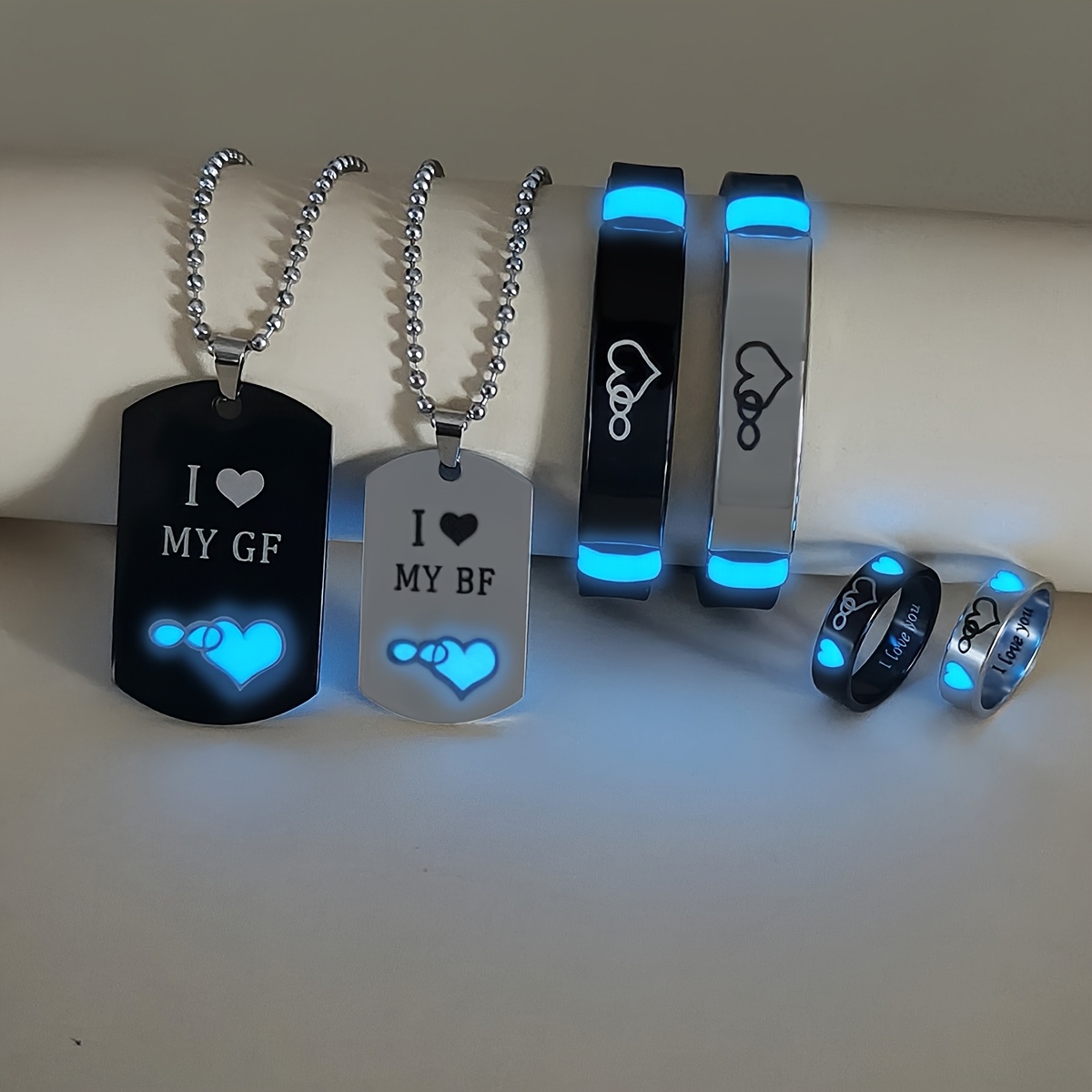 Image of 6pcs/set -the- I Love My Bf And Gf Couple Necklace Bracelet Ring Women's Promise Gift Jewelry