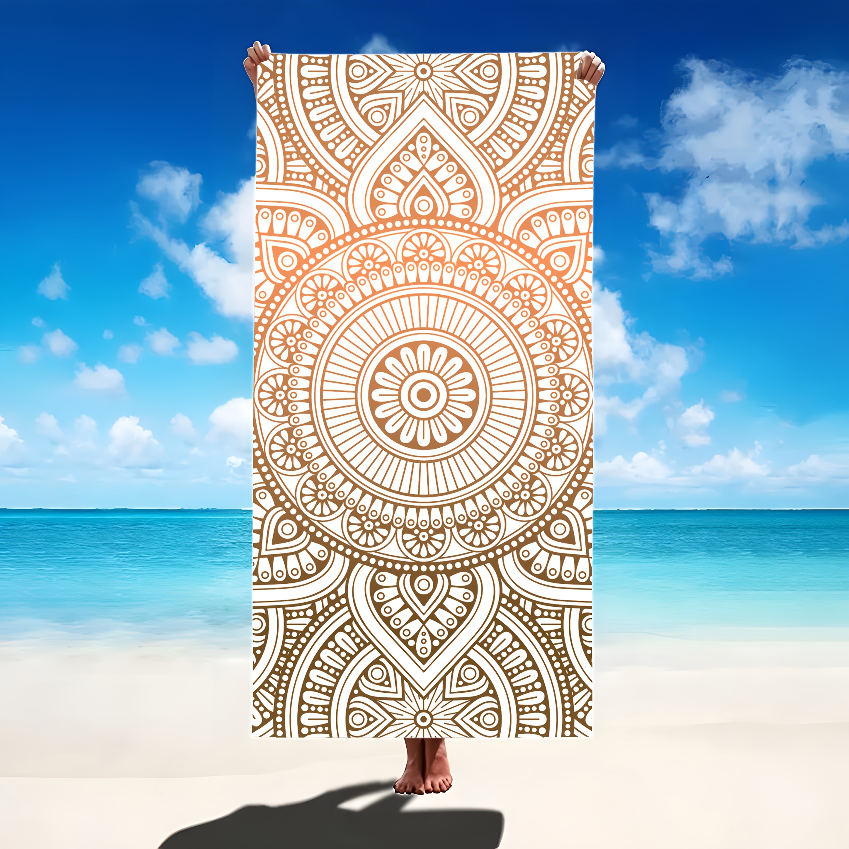 Image of 1pc Boho Beach Towel - Quick-drying Lattice Design For Sports, Travel, Swim, Pool, Yoga And More