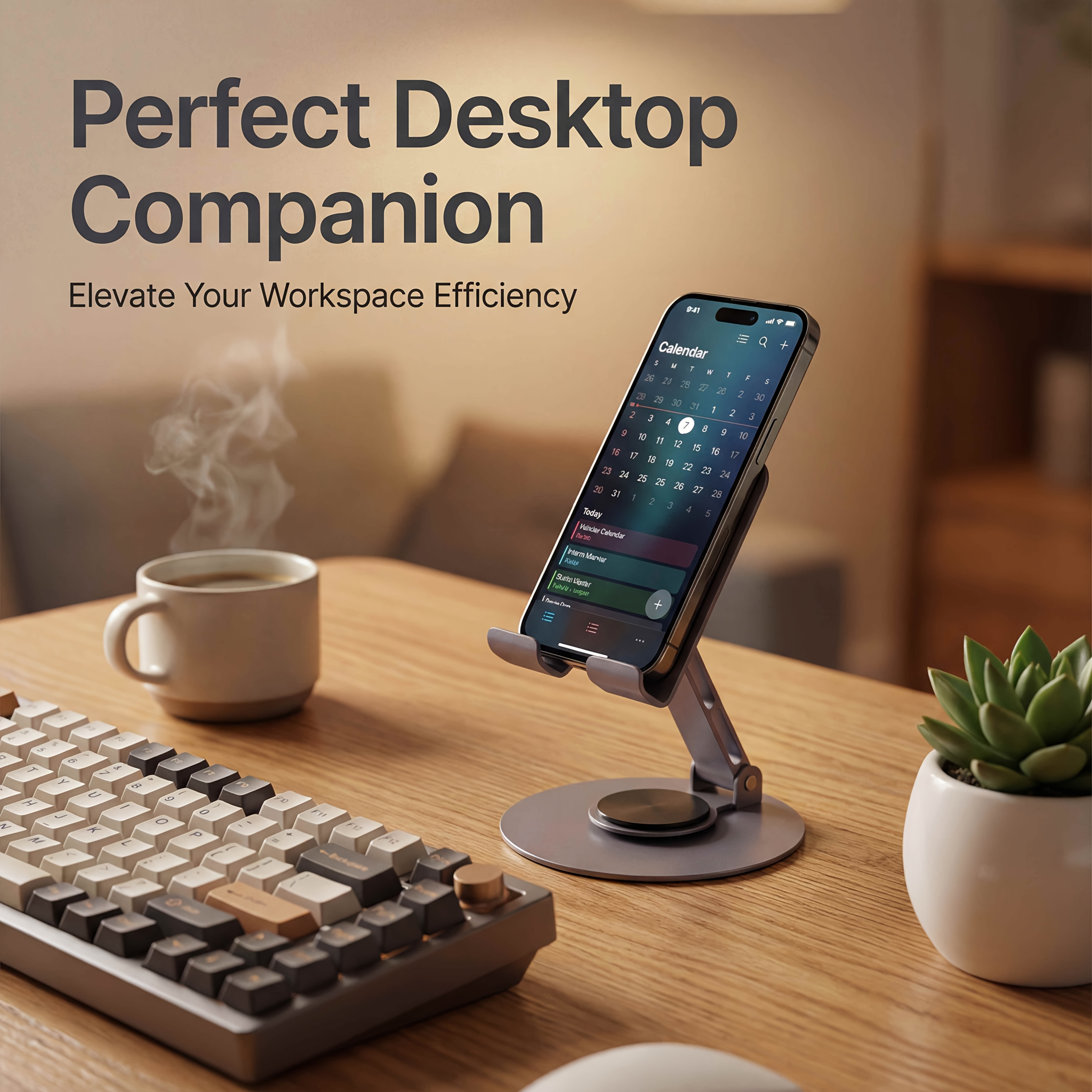 Metal Stand 360° Rotating Folding Height-Adjustable Phone Holder, Desktop Live Streaming Influencer Stand, Non-Vehicle Mount, Full Metal Folding Stand, Carbon Black