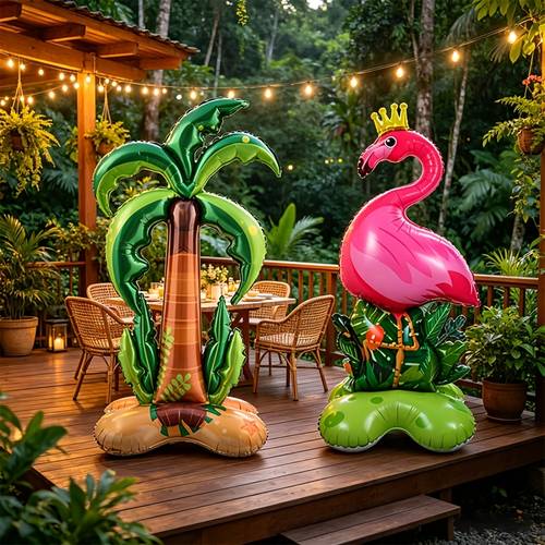 conjunto de 2 balões de de flamingo e , design tropical - perfeito para festas temáticas , festas na piscina, celebrações de aniversário tropicais, de casamento e reuniões de ao ar livre