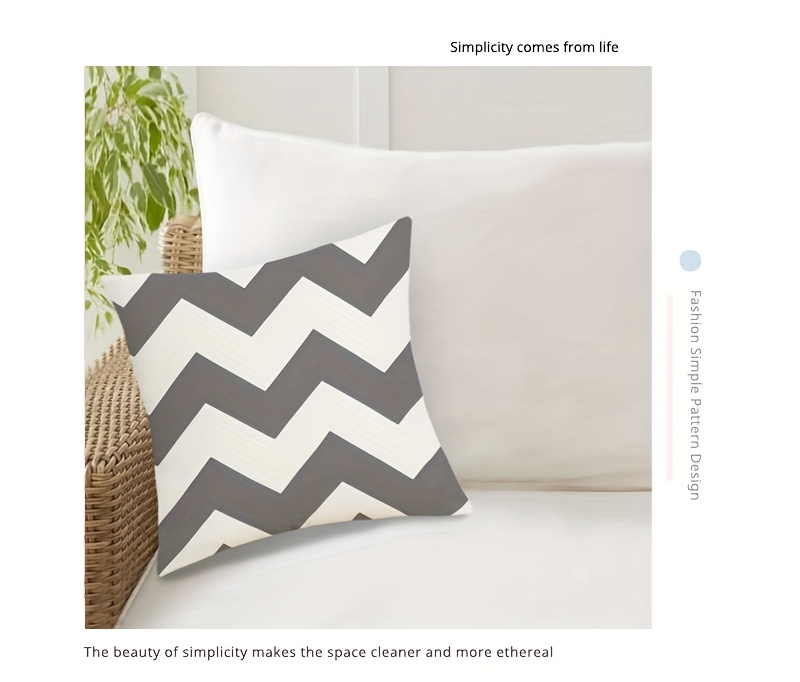 1pc   contemporary herringbone striped polyester throw pillow case 17 7x17 7 inches double sided design zipper closure machine washable for sofa chair outdoor garden patio decor beige gray white no insert included details 4