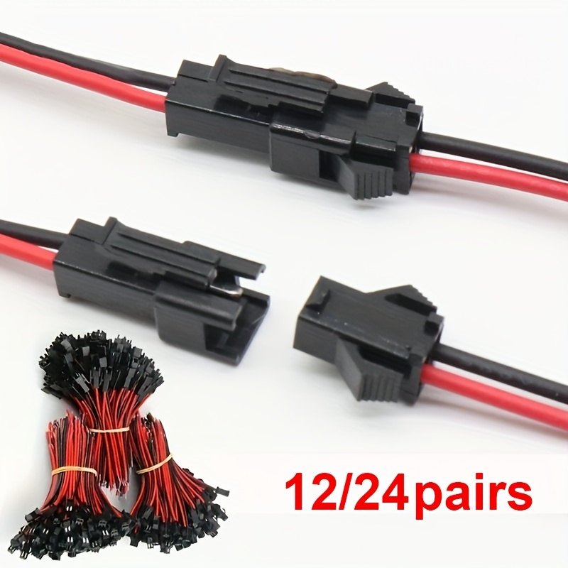 

Jst 2-pin Plug Connectors, 12/24 Pairs - Male & Female Cable Wires For Led Strips, Rc Toys & Batteries