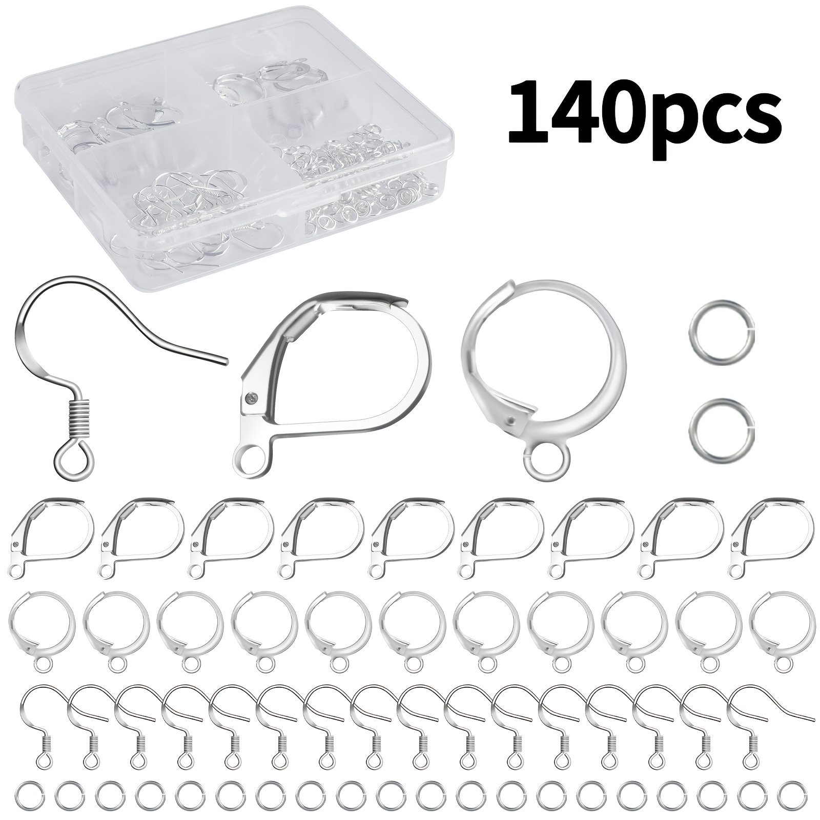 E-shop 140-teiliges 925er Silberplattiertes 4-Grid 4-Ohrhaken-Kombinationsset, enthält 20 Ohrhaken, -förmige Schnallen, -förmige Schnallen und 100