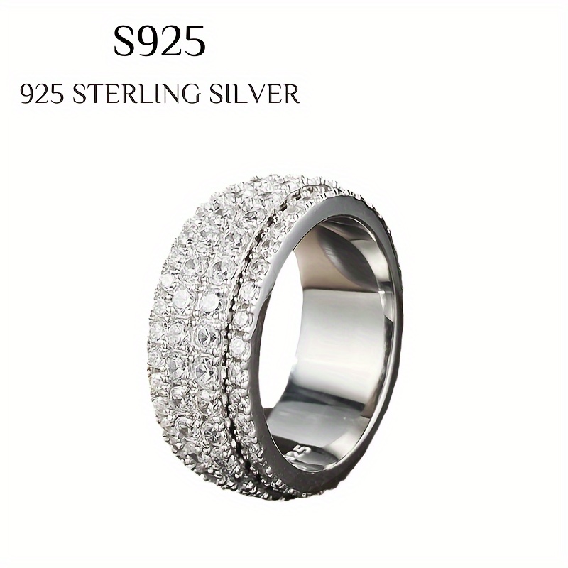 

1pc S925 Sterling Silvery Ring, Rotatable Ring With Synthetic Cubic Zirconia, Single Ring For Women