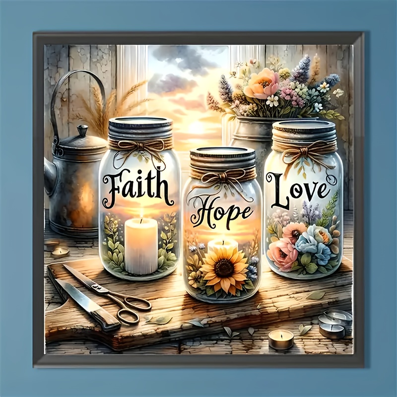 

1pc 5d Diamond Painting Kit - Acrylic Diy Mosaic Craft With "faith, , Love" Theme - Inspirational Wall Art Decor For Adults & Beginners - Round & Square Shape - Creative Gifting Idea