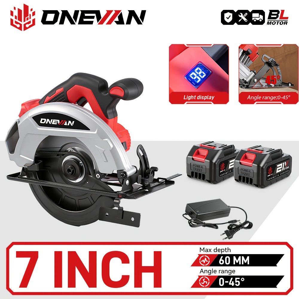 Brushless Electric Circular Saw Set, 7-inch Digital Display 185mm Portable Circular Saw, With Additions, Suitable For Wood, Tile, Pvc Board, Home Decoration And Construction