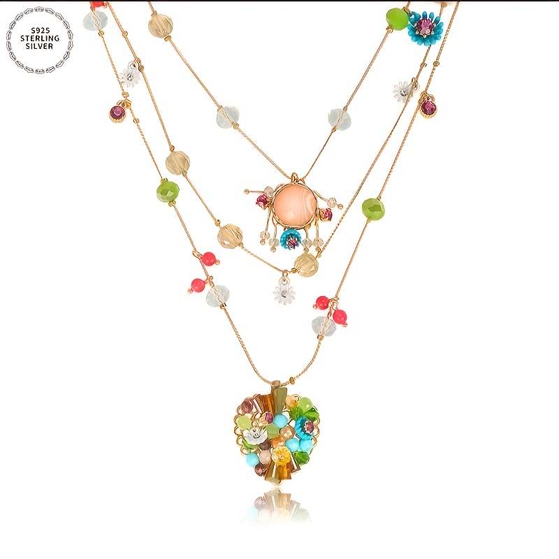 925 Sterling Silver Layered Love Beaded Necklace