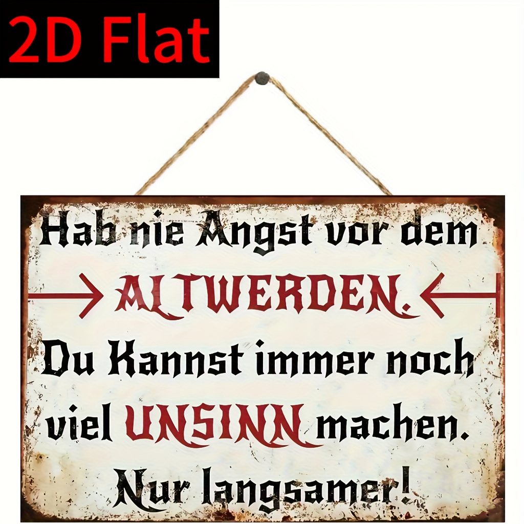E-shop 2D Flat - 1 Vintage deutsches Sprichwort Wanddeko | "Bleib nie vor dem Angst" - Vintage deutsches Slogan Schild - Holz, 2D Flat, Distressed
