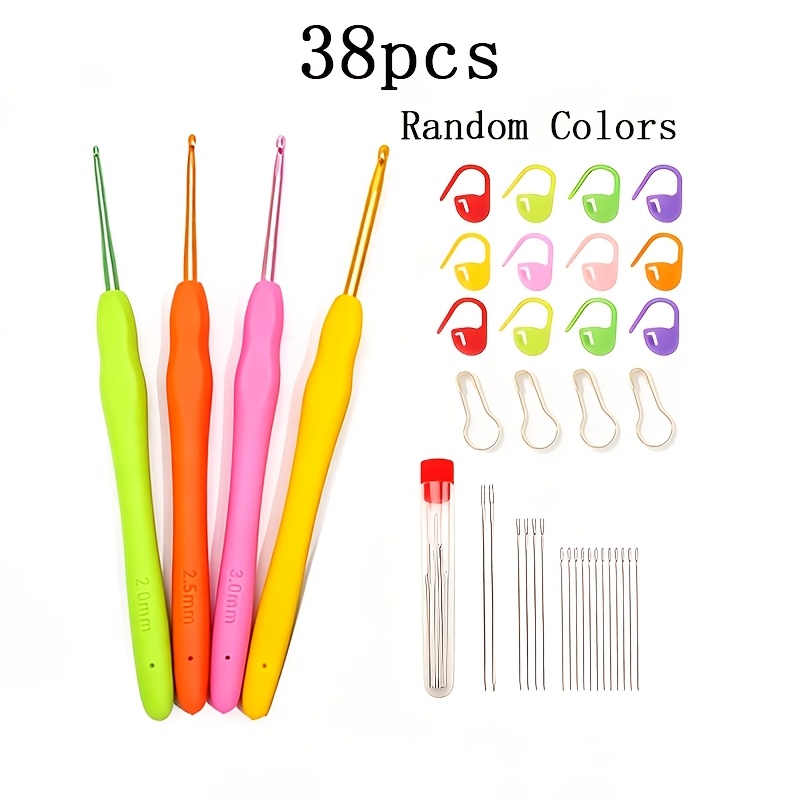 TEMU 38pcs Set, Ergonomic, Comfortable And Smooth, -friendly Handle Crochet Hooks (2.0-3.5mm), Long-time Knitting, High-looking And Colourful