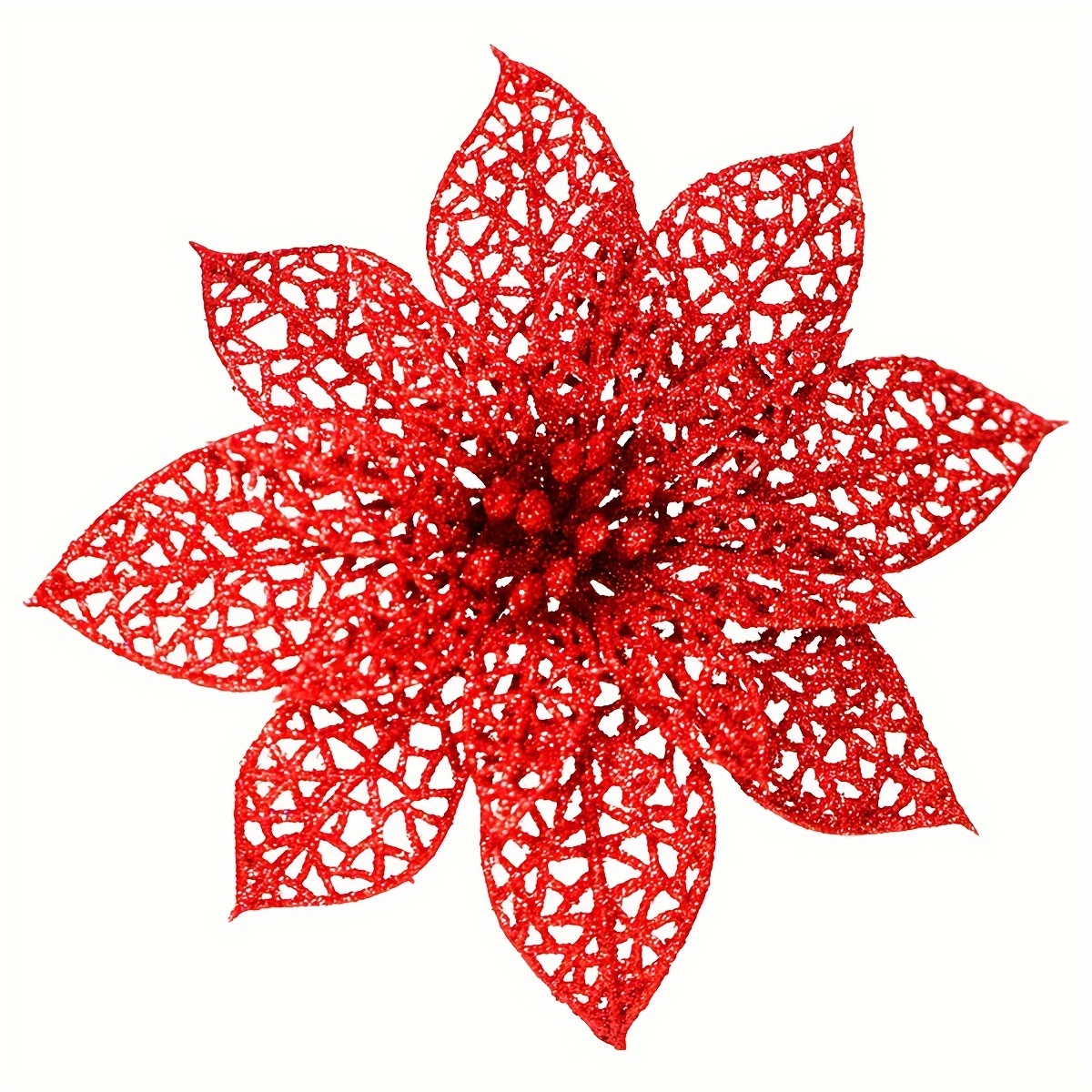 

24 Pack Christmas Red Glitter Poinsettia Flowers Picks - Perfect For Christmas Trees, Wreaths, Garlands, And Holiday Decorations