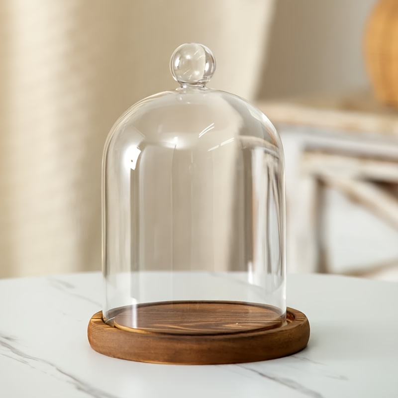 TEMU Cylindrical Ball Glass Cover With Wooden Base - Flower Themed Decorative Display Box, Used For Home Decoration Glass Cover, Very Suitable For