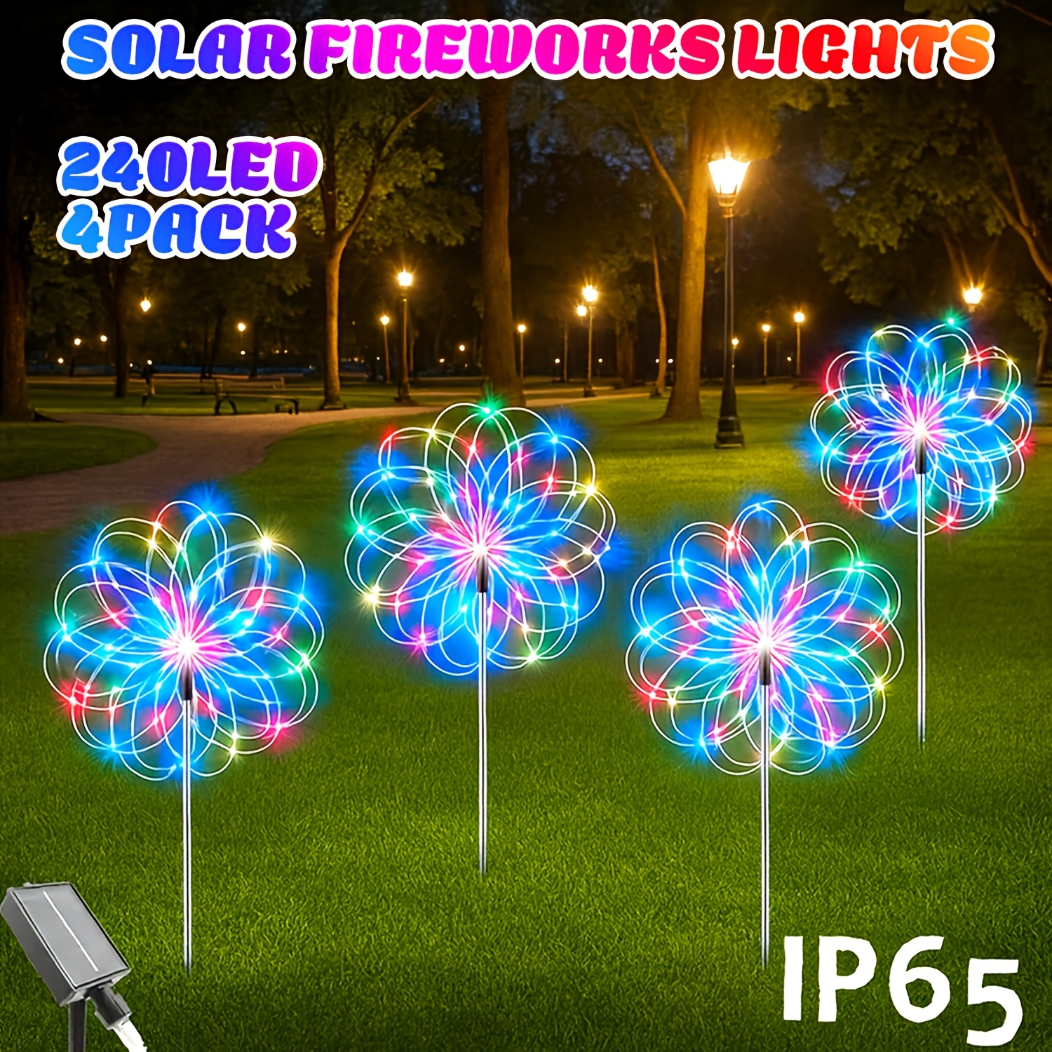 Image of 4 Pack1pack 320/240/60 Led Solar Firework Lights, 8 Solar Garden Decor Lights, Ip65 Solar Fairy Lights Ideal For Gardens, Courtyards, , Patios, , Lawns, And Festive Party Decorations
