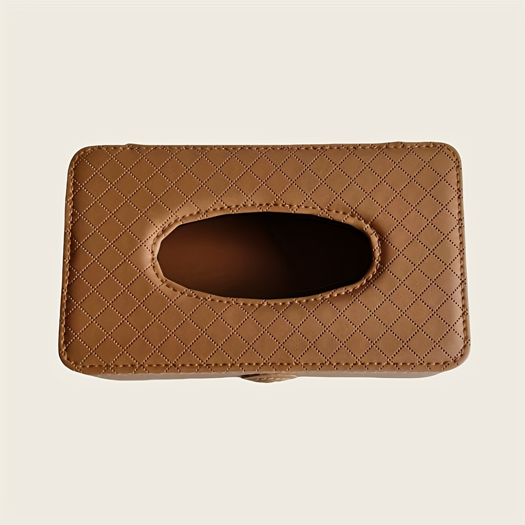 1pc car strap style checkered tissue box strap design pu leather     view car interior storage decoration multifunctional seat tissue box suitable for all cars Product details 0