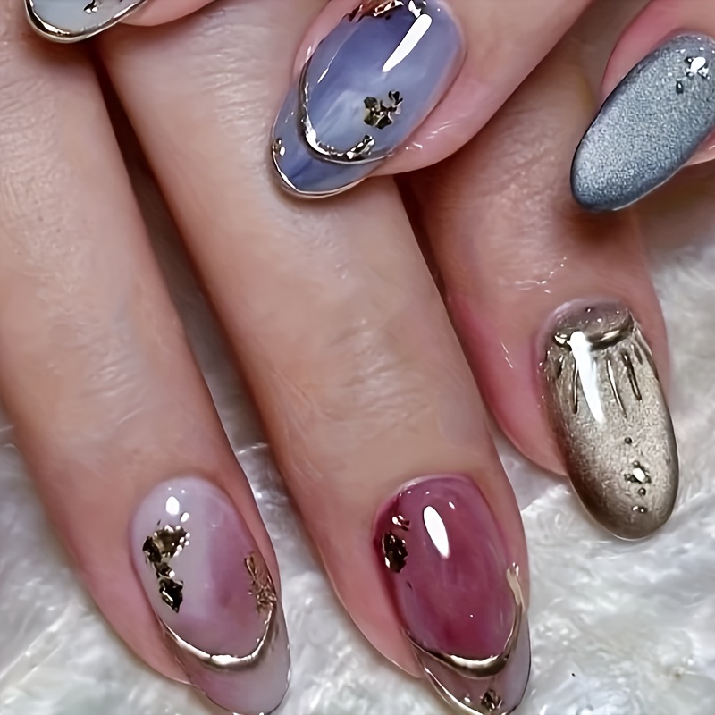 TEMU 30pcs Wearable Nail Art Gorgeous Gemstone Cat Eye Nails Almond Long Nails, Sweet Cool Full Coverage False Nails, Suitable For Ladies And : False Nails, Easy To, No Hurt To Hand