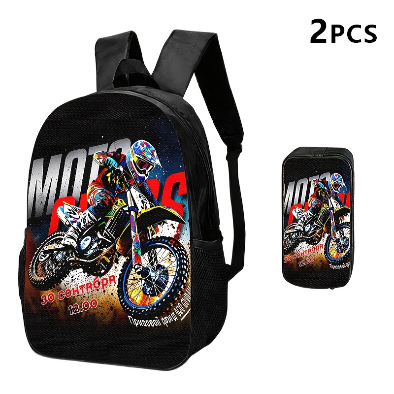 TEMU 1 pièce/2 pièces/3 pièces Sac à dos, sacoche et pochette sur le thème du motocross AIKY avec graphismes de motard - Sportif, convient pour les