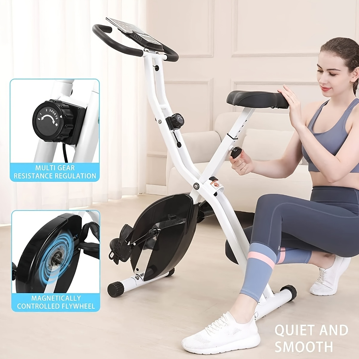 folding exercise bike dynamic   indoor fitness quiet magnetic control backrest   pedal home bicycle