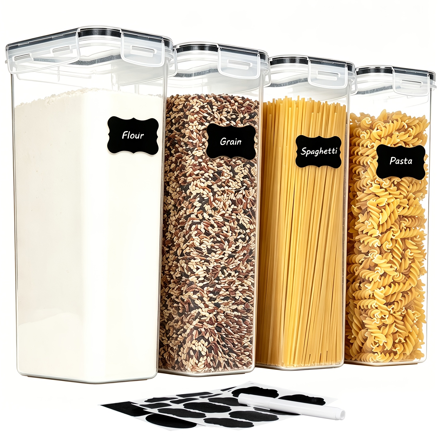 TEMU 4pcs Large Food Storage Containers 2.8l/95oz, 5.2l / 175oz, 6.5l/220oz, Bpa Free Plastic Airtight Canisters For Flour, Sugar, Baking Supplies,