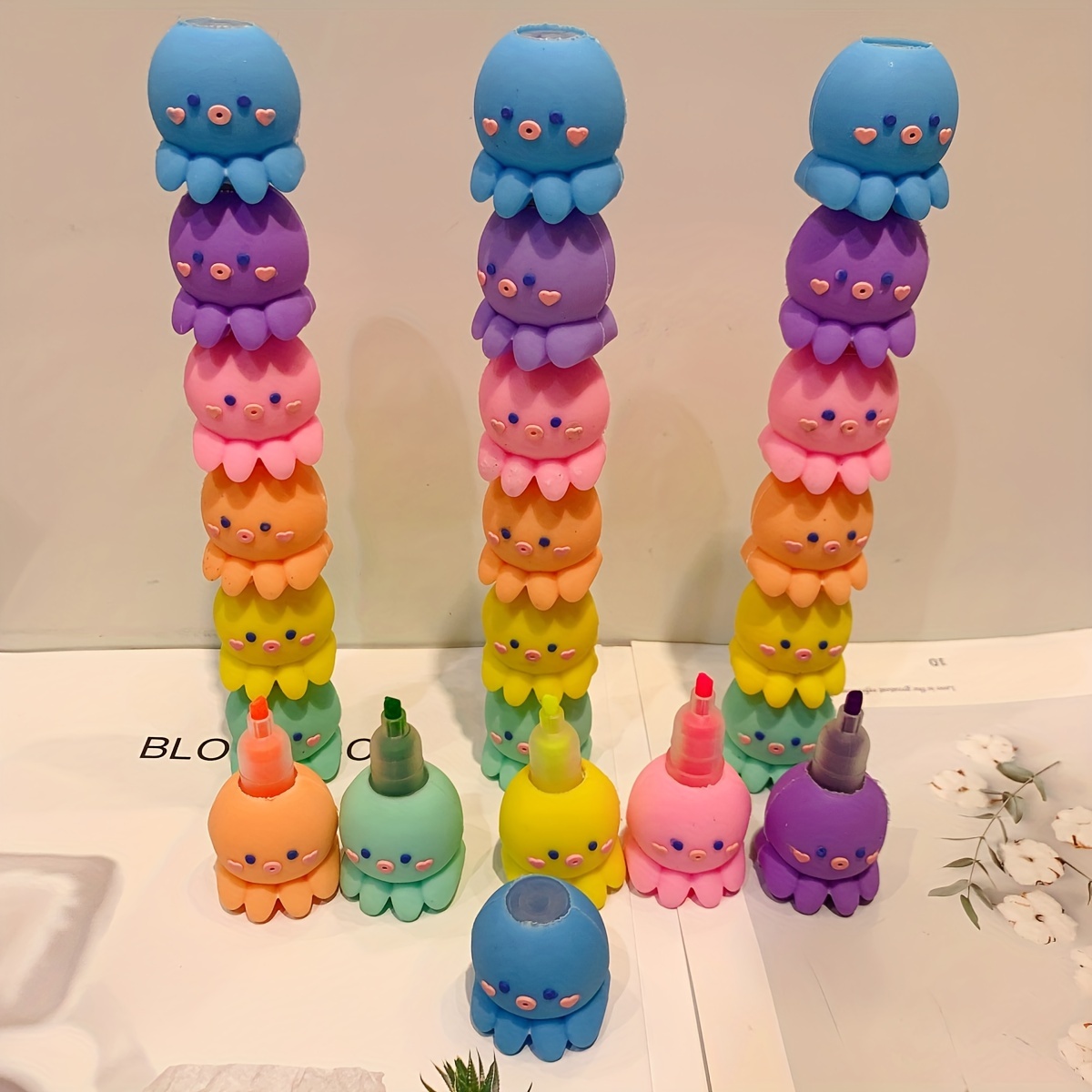 

Octopus-shaped Highlighters - 1 Set Of 5 Pieces, Novelty Fluorescent Markers, Cute Octopus Design For Journaling And Underlining, Suitable For Ages 14+