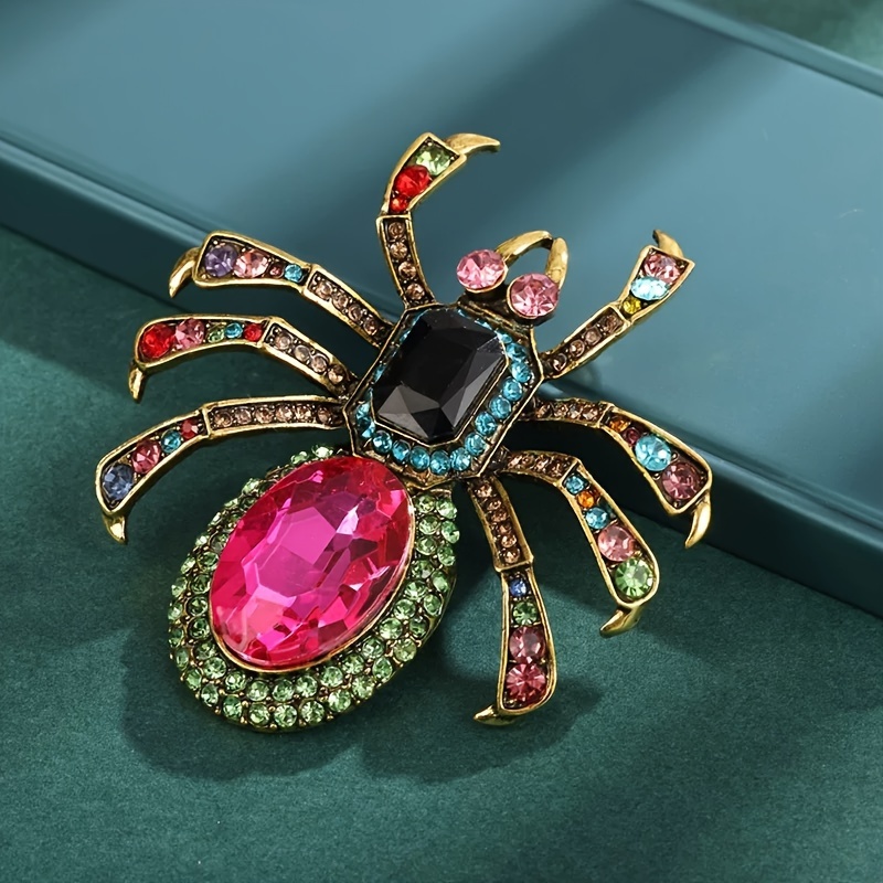 

Vintage Spider Brooch Pin With Rhinestones, 14k Gold Plated Alloy, Exaggerated Fashion Animal Lapel Pin For Men