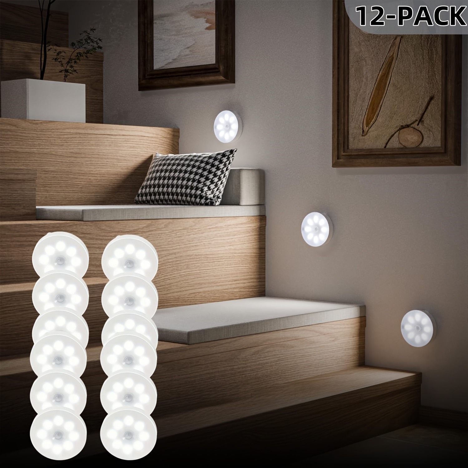 TEMU 12pcs Motion Sensor Night Light, Wireless Stair Night Light For Cabinet, Toilet, Wardrobe Decor, Toilet Night Light, , Modern Night Light,