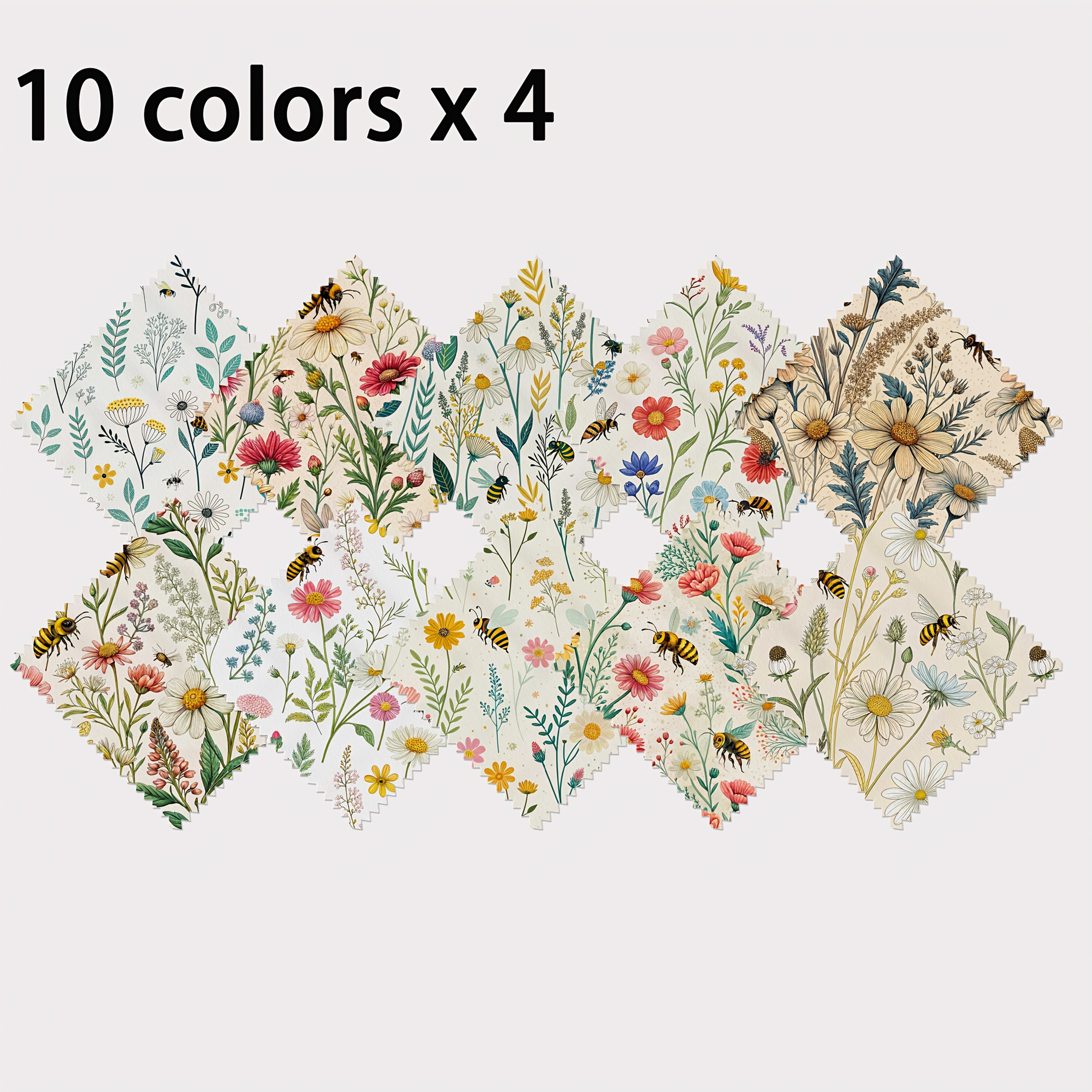 TEMU Lot de 40 pièces de breloques pour patchwork et loisirs créatifs - 10 d' et de fleurs, tissu 120g avec pièces à patcher riches en texture, 40 de