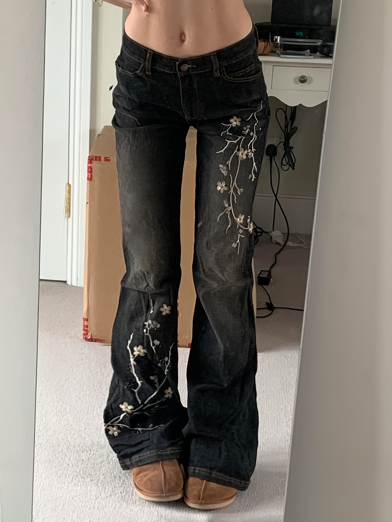 デニム・ジーパン Etro Wide Leg Black Jeans With Floral Embroidery ETRO floral-embroidered Flared Jeans | Blue | FARFETCH