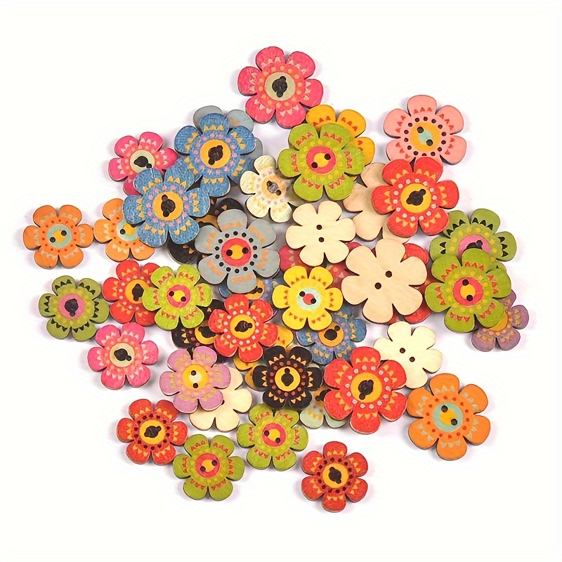 

50pcs Blossom Wooden , Assorted , 2- For Diy , Sewing & Knitting Decorations