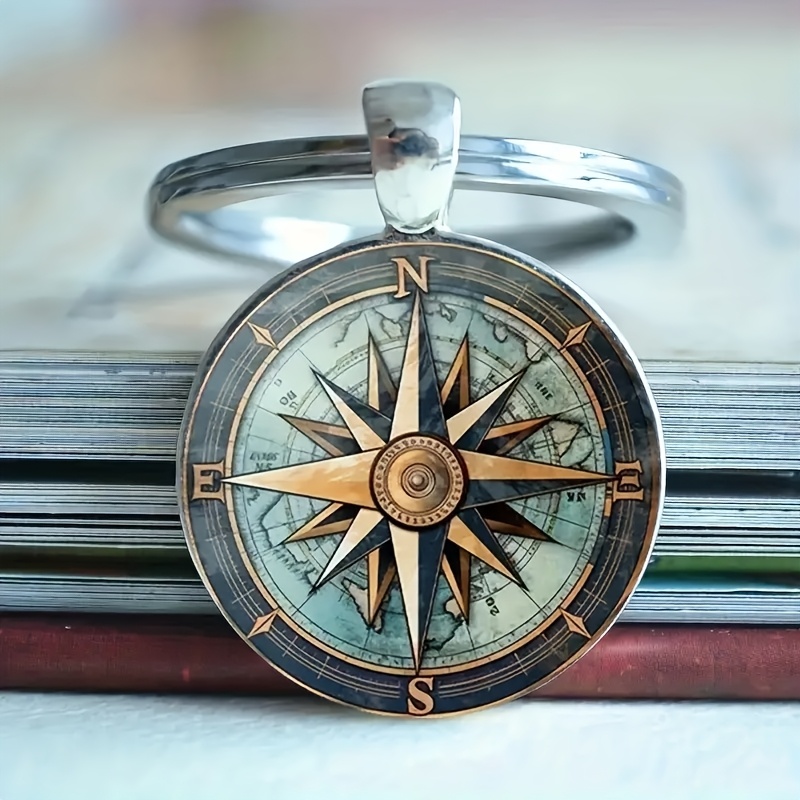 TEMU Llavero de de Acero Inoxidable para Hombres con Estilo - Diseño Retro de Vidrio , para Viajes y Fiestas, Estilo Fashion