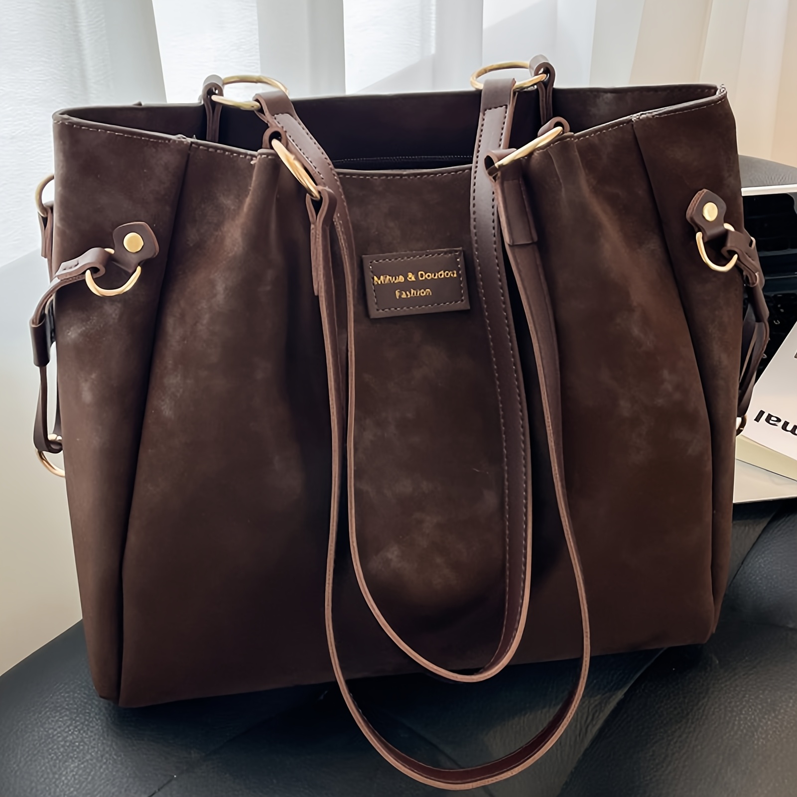 E-shop [ Suede] Damen Vintage Handtasche Tote, Elegante Schultertasche mit großem Fassungsvermögen, Tägliche Pendler Handtasche Arbeitstasche, Shopping