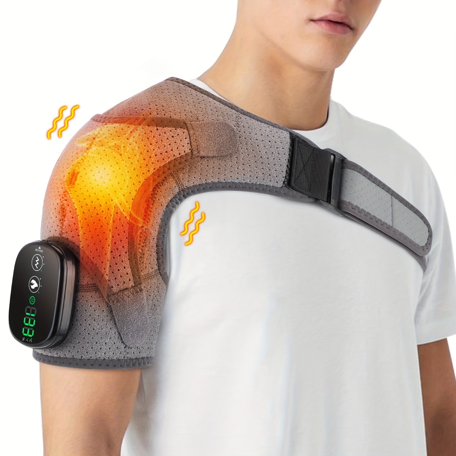 Heated Shoulder Massager Belt - Electric Cordless Vibrating Massage with 3 Heat Settings,   Shoulder Massage for Men and Women