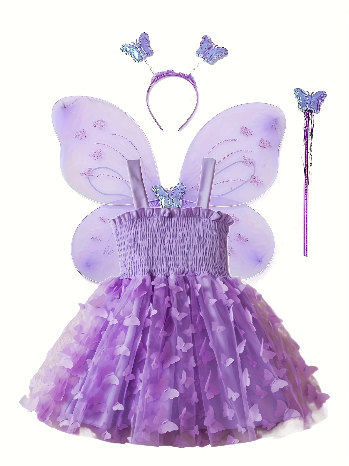 4pcs *' Dress * Tulle Tutu Princess Dress Costume, Halloween Christmas  Holiday Dress Outfit Set (Dress, Headband, Wings, And Wand)