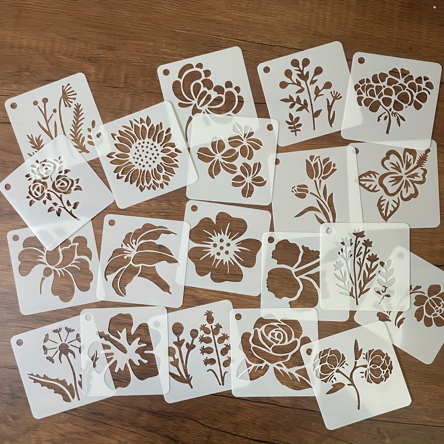 20pcs Floral Plant Painting Stencils Reusable Template Wall Stencils Craft Stencils Wooden Wall Painting Template Home Decor (floral Plant)