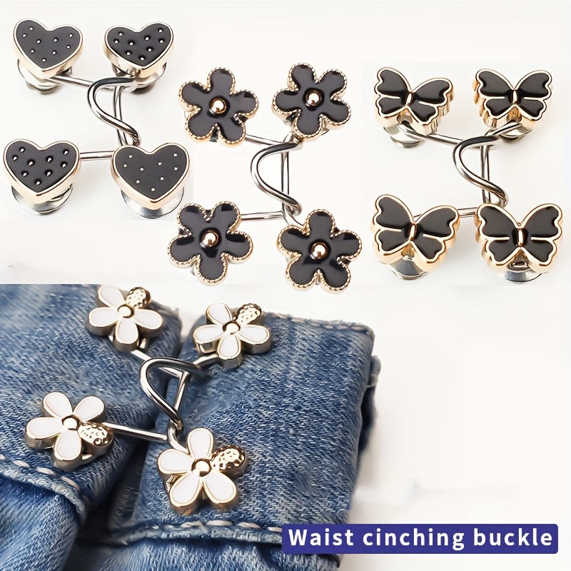 Image of 4pcs Adjustable Denim Waist Tightener - Elegant And Simple Metal Denim Button Needle For Women's Pants, Durable Waist Adjuster, No Sewing Required To Instantly Improve Fit