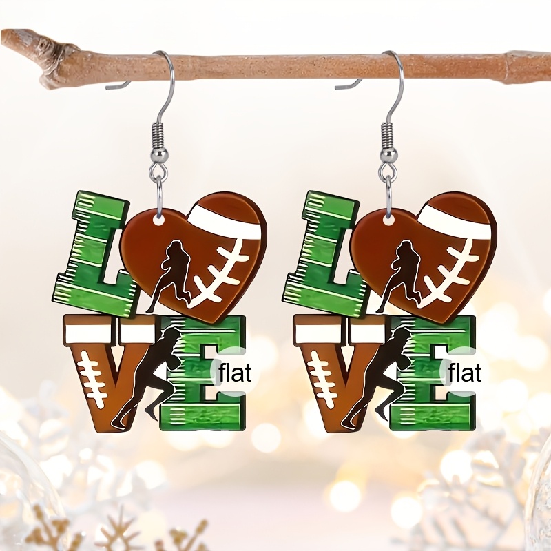 TEMU Acrylic Earrings Featuring 2d Flat Green Lettering Of 'love' Designed For Players, Ideal For Game Competitions - A Great Holiday Present For