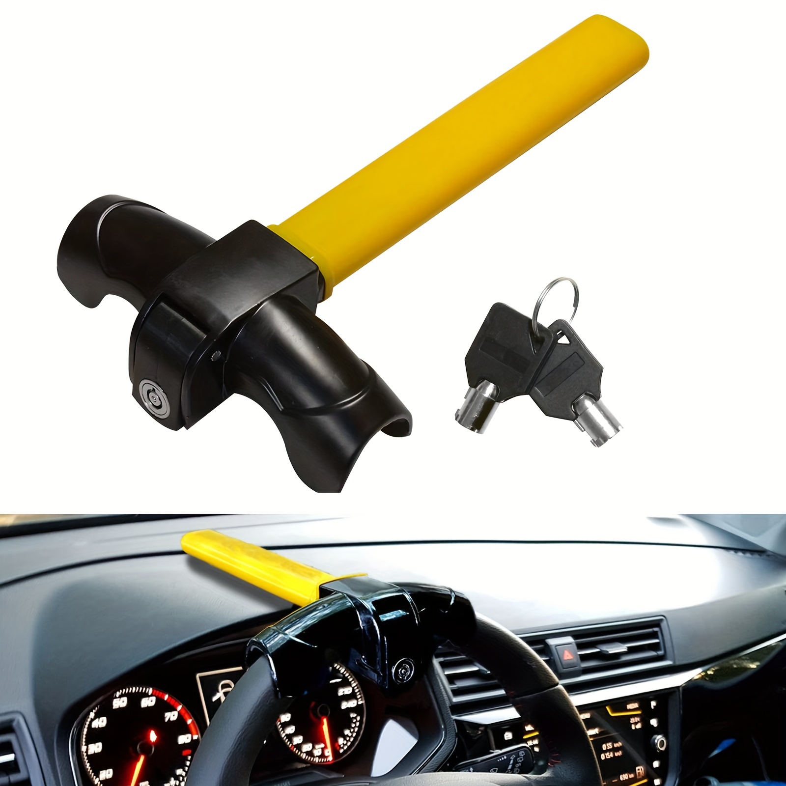 

1pc Car Steering Wheel Lock - High Quality, And Heavy Duty Anti-theft Steering Wheel Lock - Ensures Your Vehicle Safety - Metal Anti-theft Car Safety Device - With 2 Keys