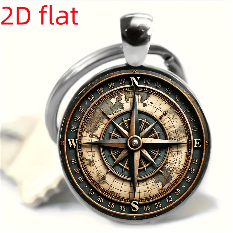 E-shop 2D Flach, 2D Flach Retro Kompass Schlüsselanhänger - Legierung Antike Karten-Design, Exquisites Kompassmuster, Langlebige Taschendekoration