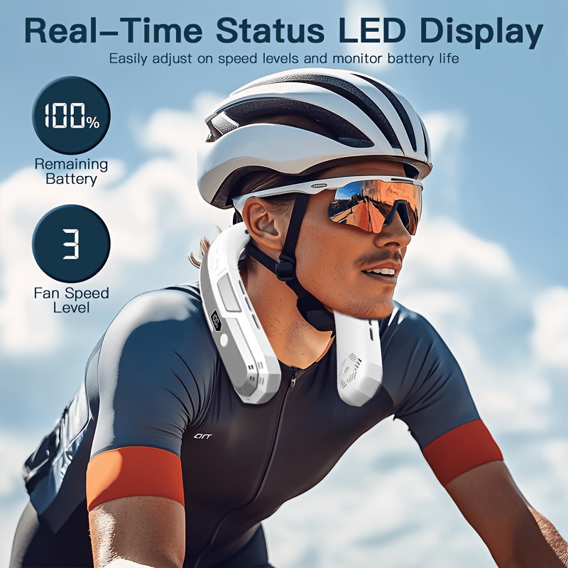 Ventilateur de cou rechargeable, dispositif de refroidissement personnel à 360°, ventilateur pliable silencieux portable avec 3 réglages de vitesse pour une utilisation intérieure et extérieure, cadea