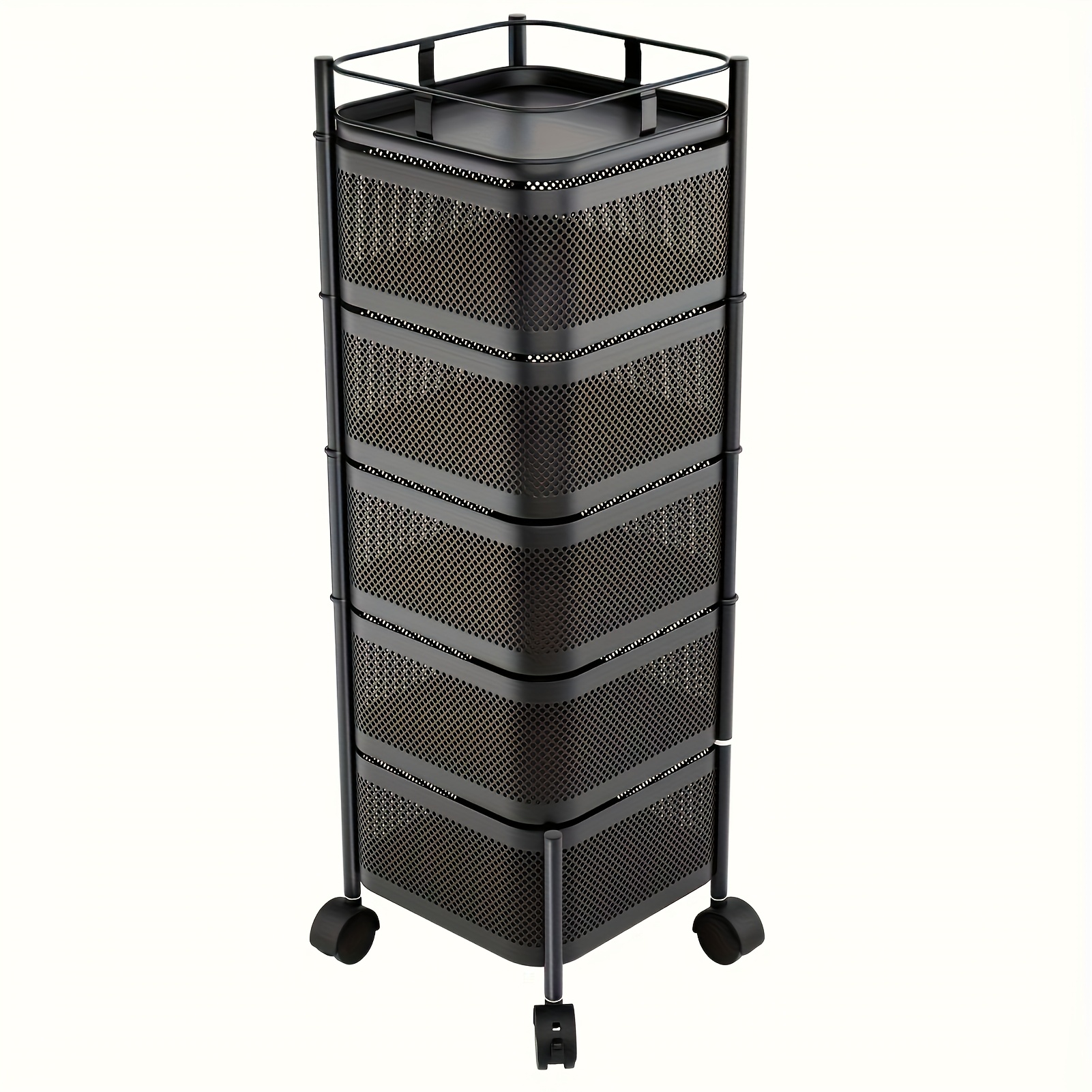TEMU 5 Tier 360° Rotating Kitchen Cart Extra Large Storage Organizer With Locking Wheels Removable Baskets For Pantry, Office Living Room (square ),