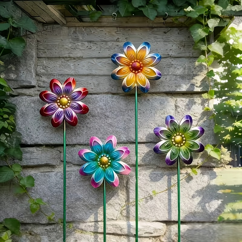 TEMU 4pcs Outdoor Metal Color Flower Garden Decoration Floor Insert | Durable And Colorful Garden Decorations, Courtyard Artworks, Terrace