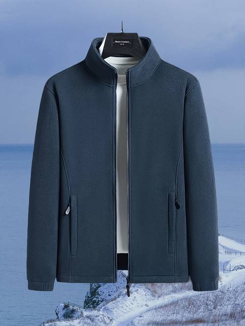new autumn mens sports jacket double sided fuzzy sweatshirt solid color stand collar cardigan warm outerwear