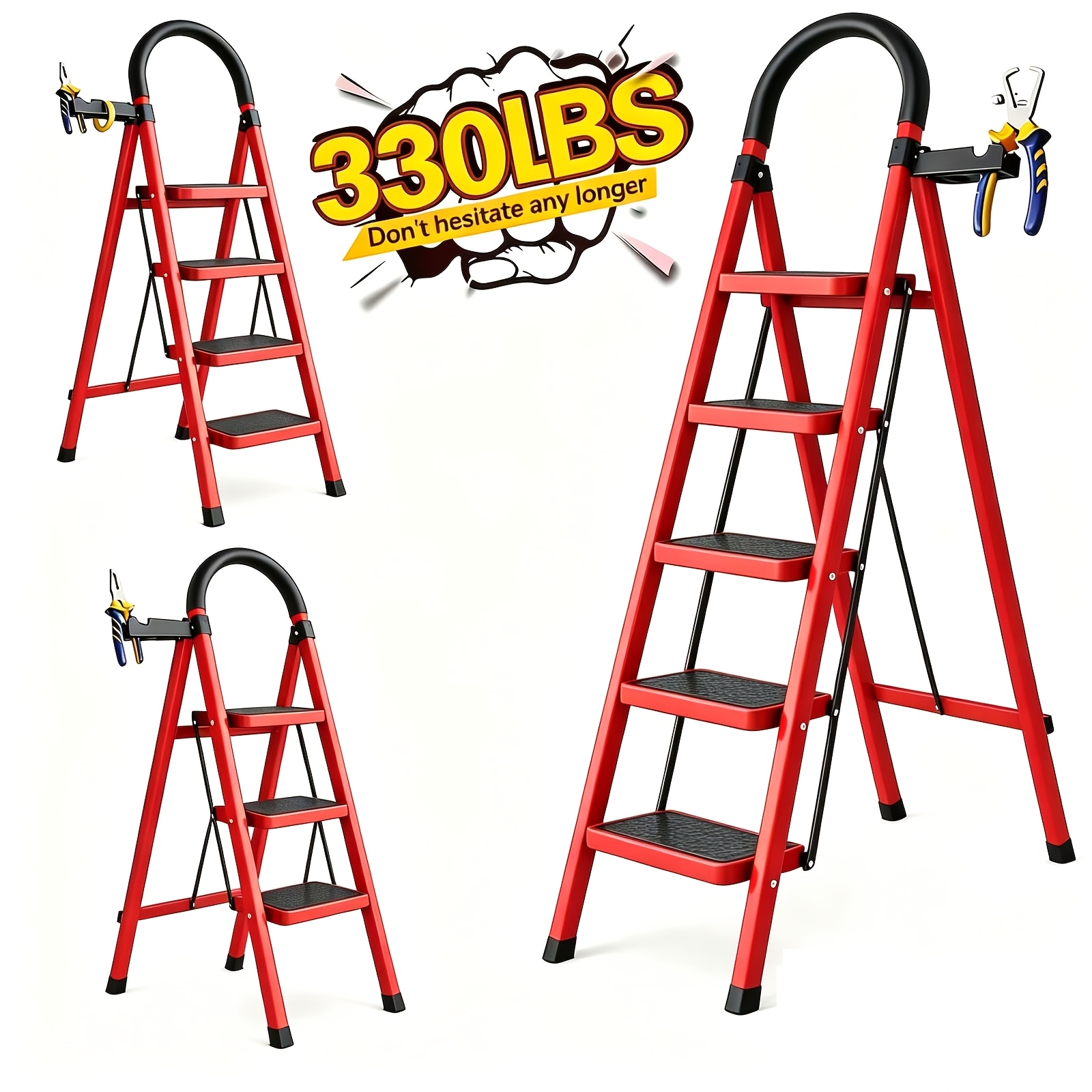 330LBS Folding Step Ladder – Portable 2/3/4/5 Step Heavy Duty Ladder with Anti-Slip Pedals, Handrails & Lightweight Design for Home & Kitchen — Zaynora Luxury Marketplace