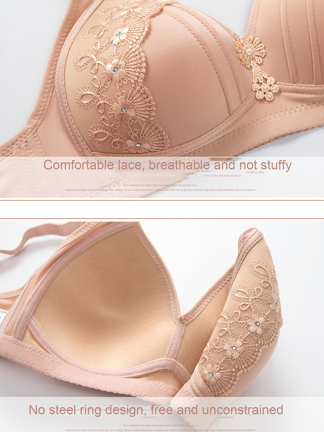 2pcs breathable gathered brassiere without steel ring for moms non magnetic thin cup glossy obese female bra   medium stretch fabric solid color with contrast lace detailing everyday   gathered bra design nonmagnetic bra bras for moms Product details 2