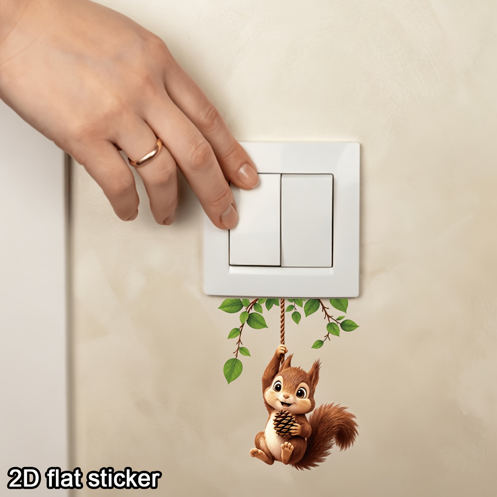 Cute Hanging Squirrel Light Switch Sticker, Removable Vinyl Decal