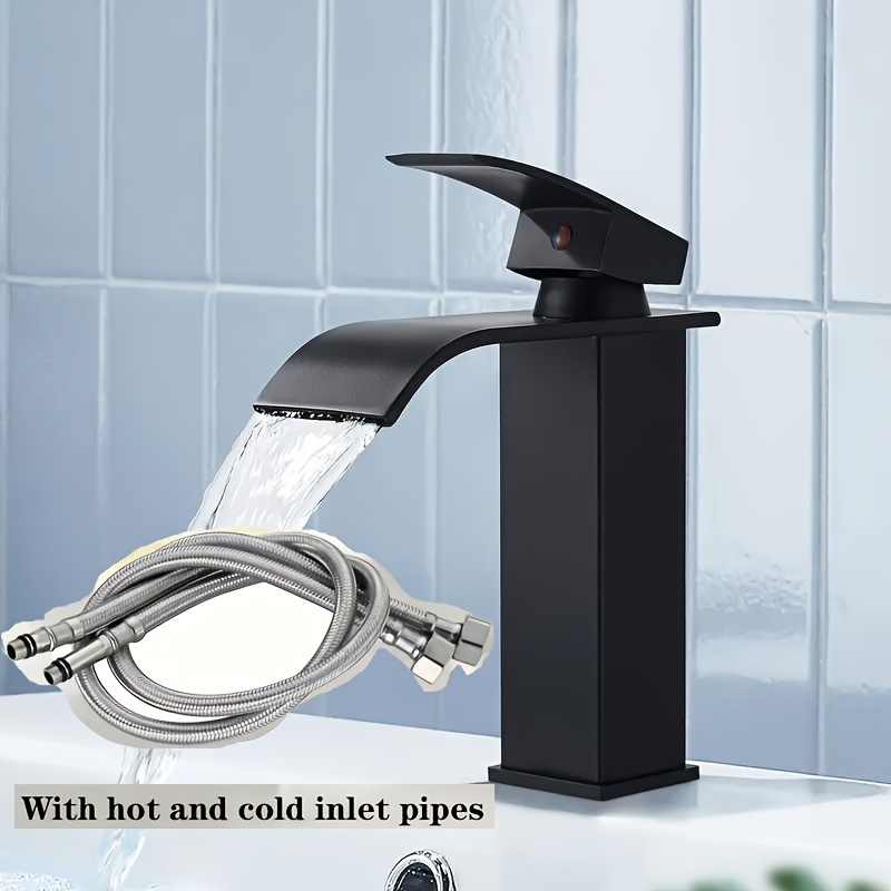 Black Electroplated Bathroom Basin Faucet, Stainless Steel Hot And Cold Water Tap For Sink, Washbasin With 60cm Inlet Pipe, Suitable For 2cm Inlet Connection