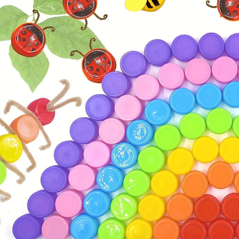 

100pcs Colorful Plastic Bottle Caps, Pe Material, Food Grade, Odorless - Perfect For Kindergarten Crafting And Diy Projects