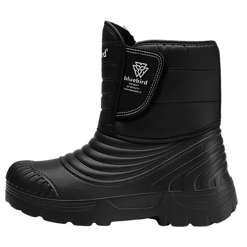 Image of Men's Plus Size Winter Snow Boots, High-top Solid Black Unisex Couple Snow Boots, Simple Casual Fashion Outdoor Thickened Warm
