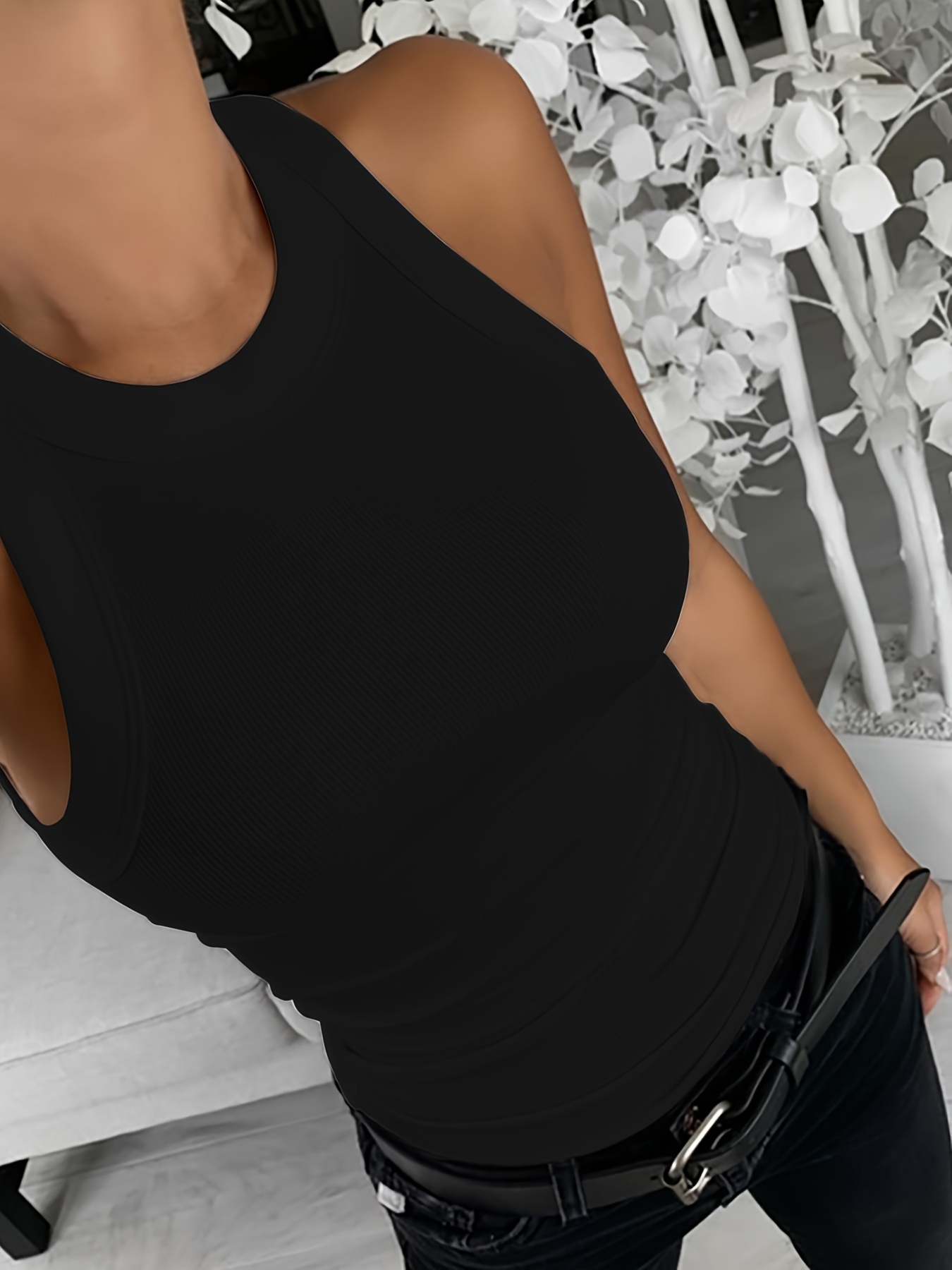Women'S Casual Solid Color Brown Sleeveless Tank Top - Round Neck, Stretchy Polyester Blend, Perfect for Spring/Summer, Everyday Comfort|Casual Style|Stretchy Fabric