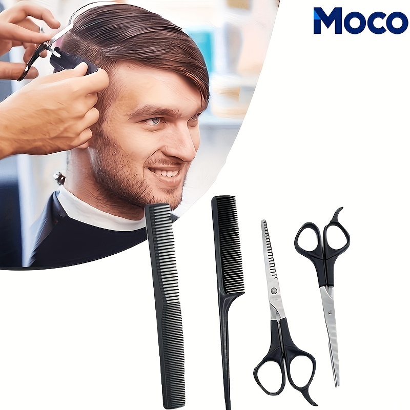 TEMU 4pcs Professional Hair Cutting & Thinning Scissors Set With Thinning Shears, Straight Hair Trimmer Suitable For Barber, Salon, Use, Pet Grooming