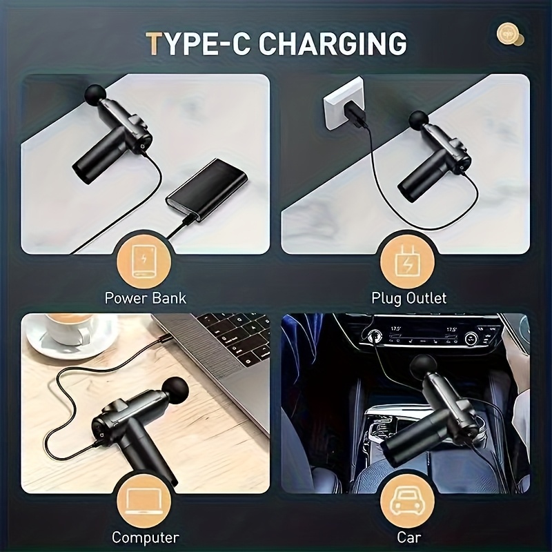 portable massage gun with 8 heads sleek and ideal for full body back neck leg and waist massages features a rechargeable 1200mah lithium battery massage gun additions fathers day Product details 8