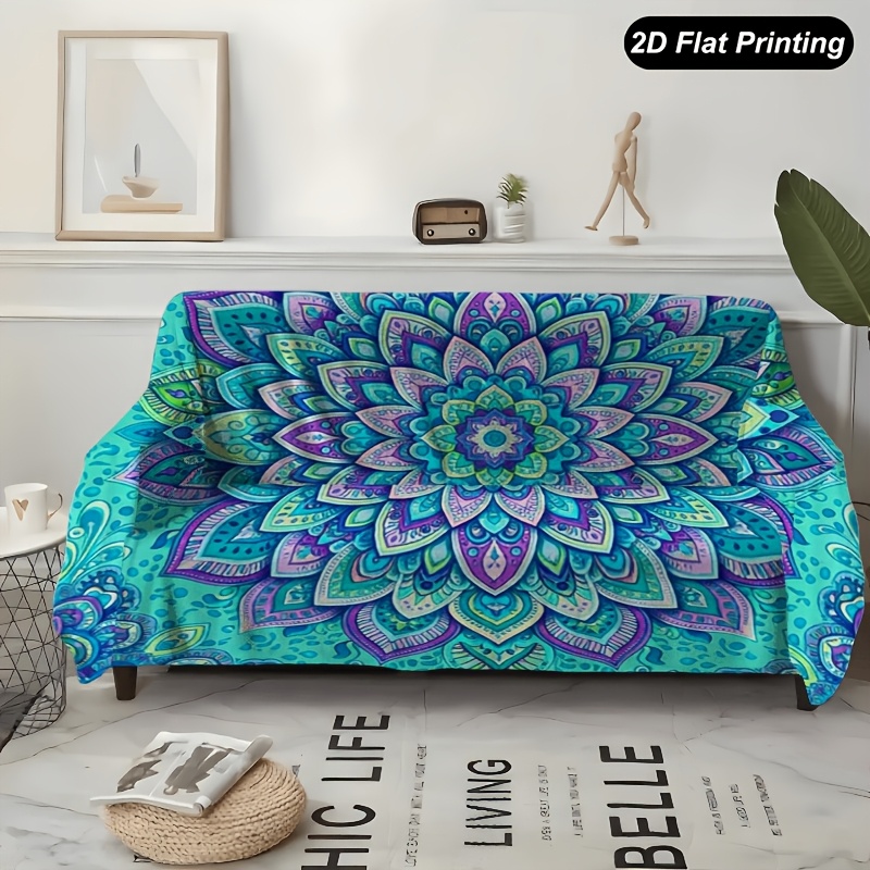 TEMU 1 pz. Copridivano Mandala Blu a Tema in Poliestere per Divani da 1 a 4 , per Soggiorno, Camera da Letto o Ufficio, Decorazioni Festive per la